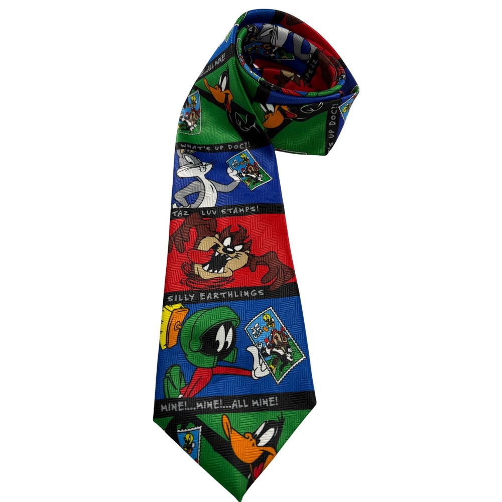 1997 Looney Tunes Stamp Collection Tie Bugs Bunny Taz Marvin Martian USA Vintage